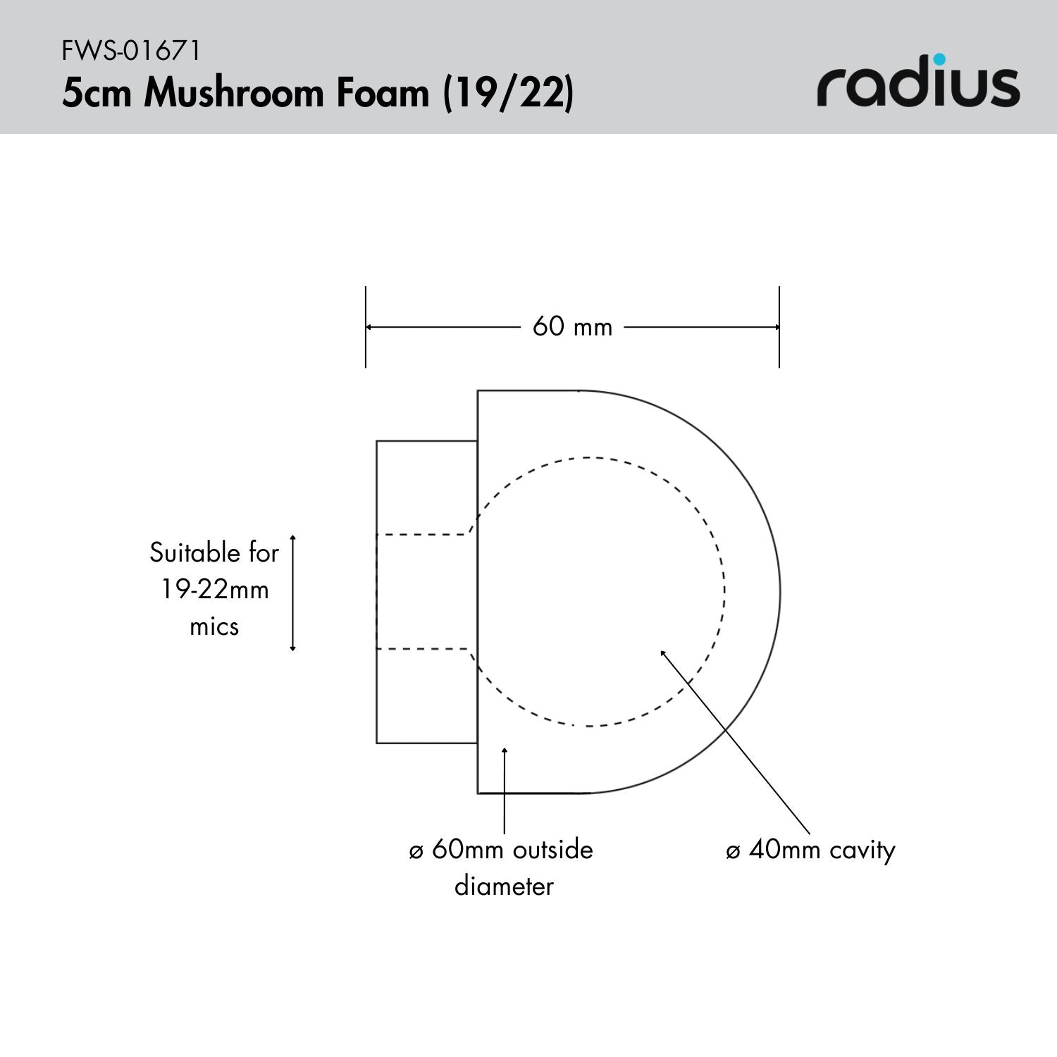 5cm Mushroom Mic Foam, 19/22